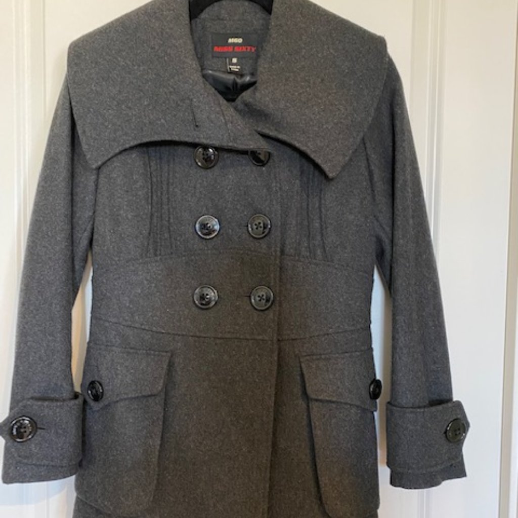 Miss Sixty Charcoaldouble Breasted Wool Blend Trench Coat Size Small